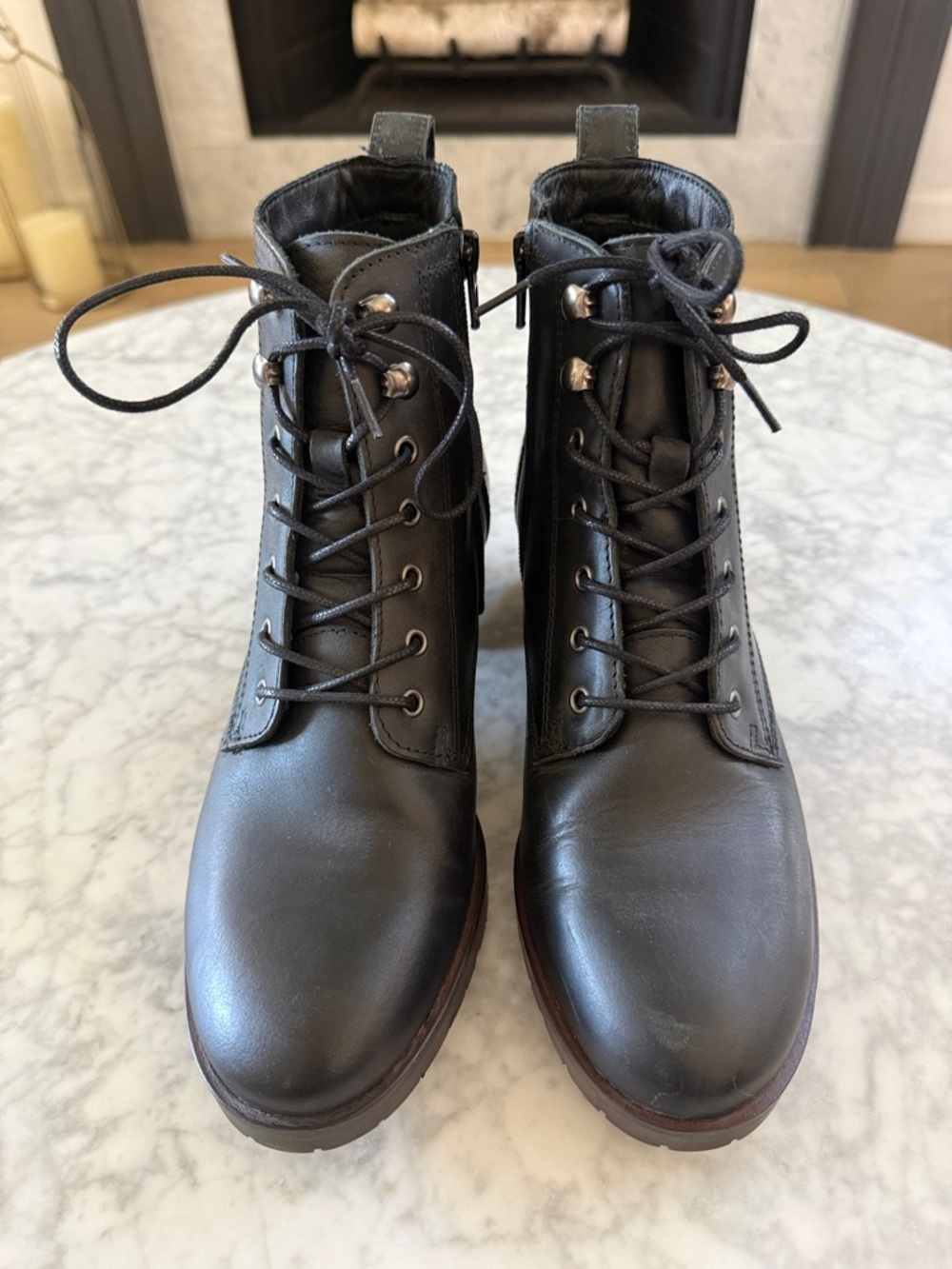 Women’s Clarks Black Leather Side Zip, Lace-Up Combat Boots